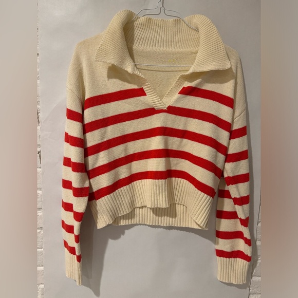 Women’s Polo Sweater Striped Collared Lightweight - Picture 2 of 3